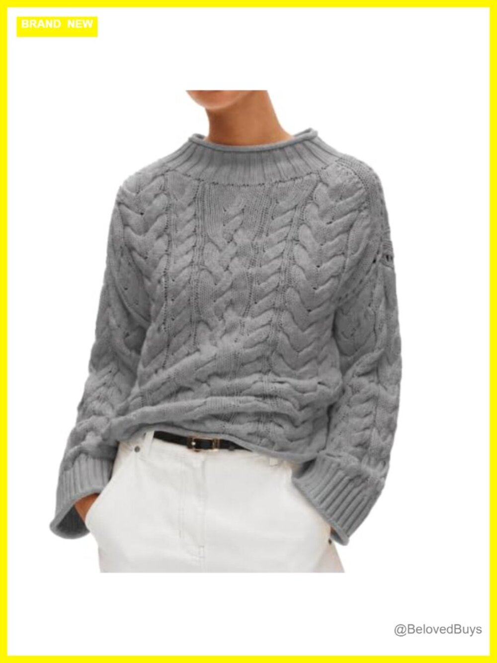 Women's Chunky Cable Knit Rollneck Oversized Sweater 60% Cotton Pullover